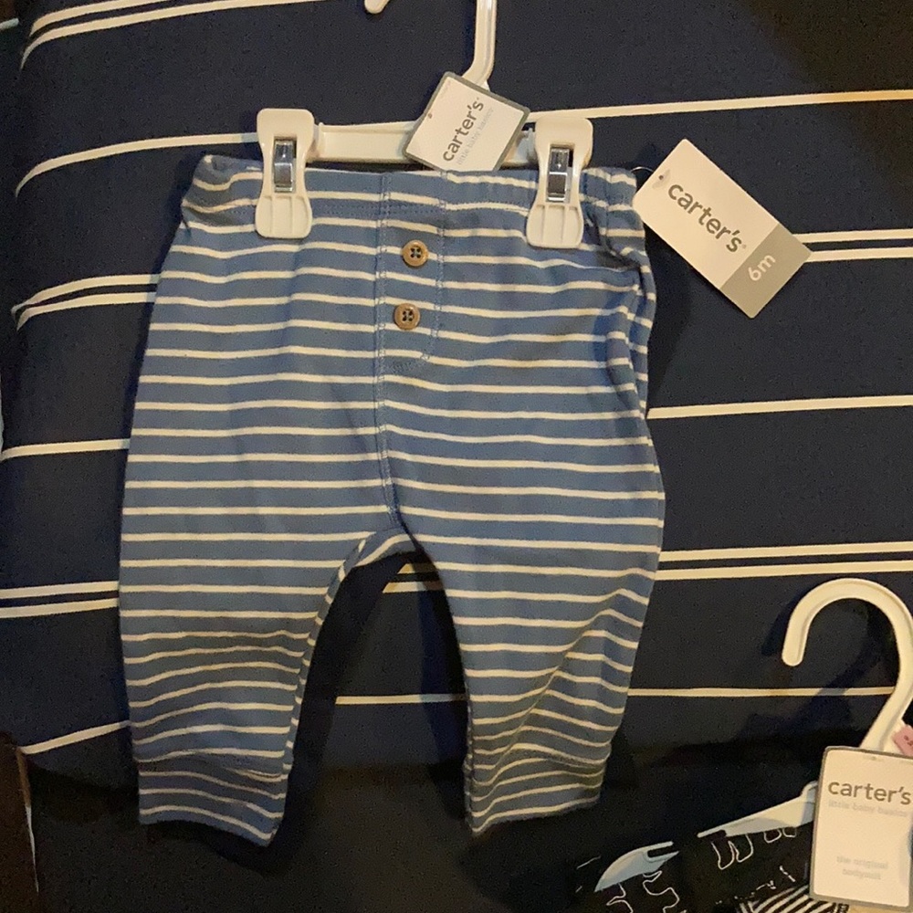 NWT Carter’s 2 piece pant set. 6M never worn. blue white stripes and one is navy
